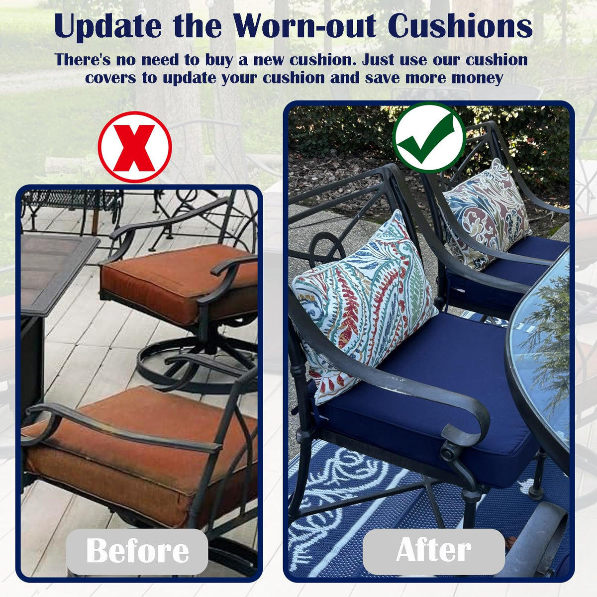 Patio Cushion Covers 16x16x2.5 Navy Blue 2 Packs K77597