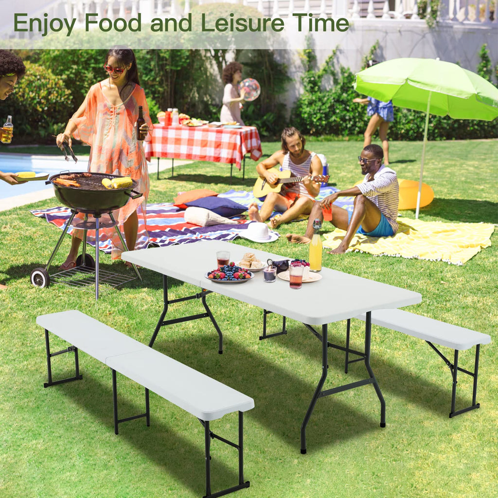 6FT White Plastic Folding Table with Carrying Handle S488
