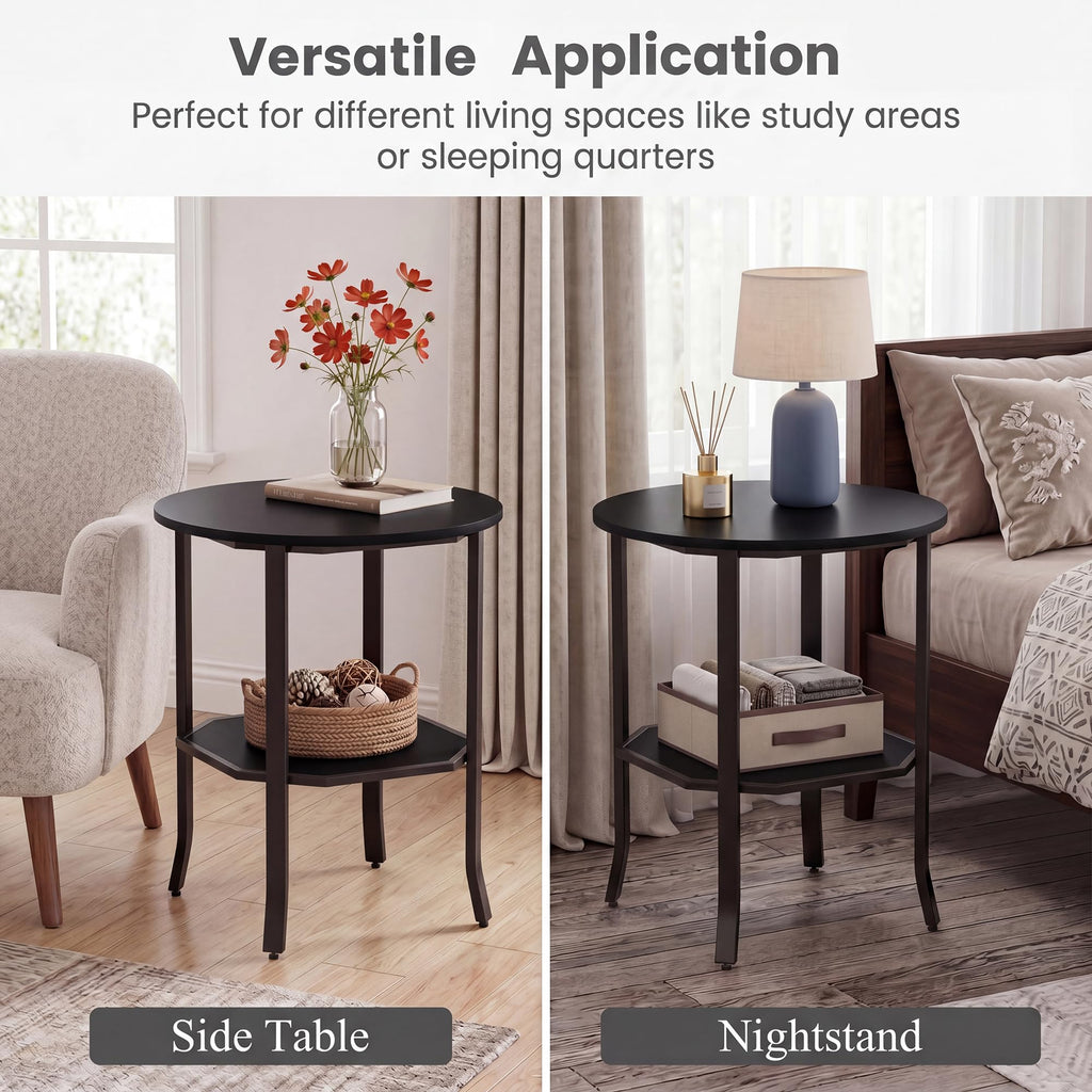 2-Tier Round Side End Table with Storage Shelf I51508