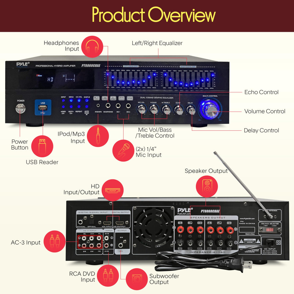 2000W 6-Channel Bluetooth Hybrid Home Amplifier D5110