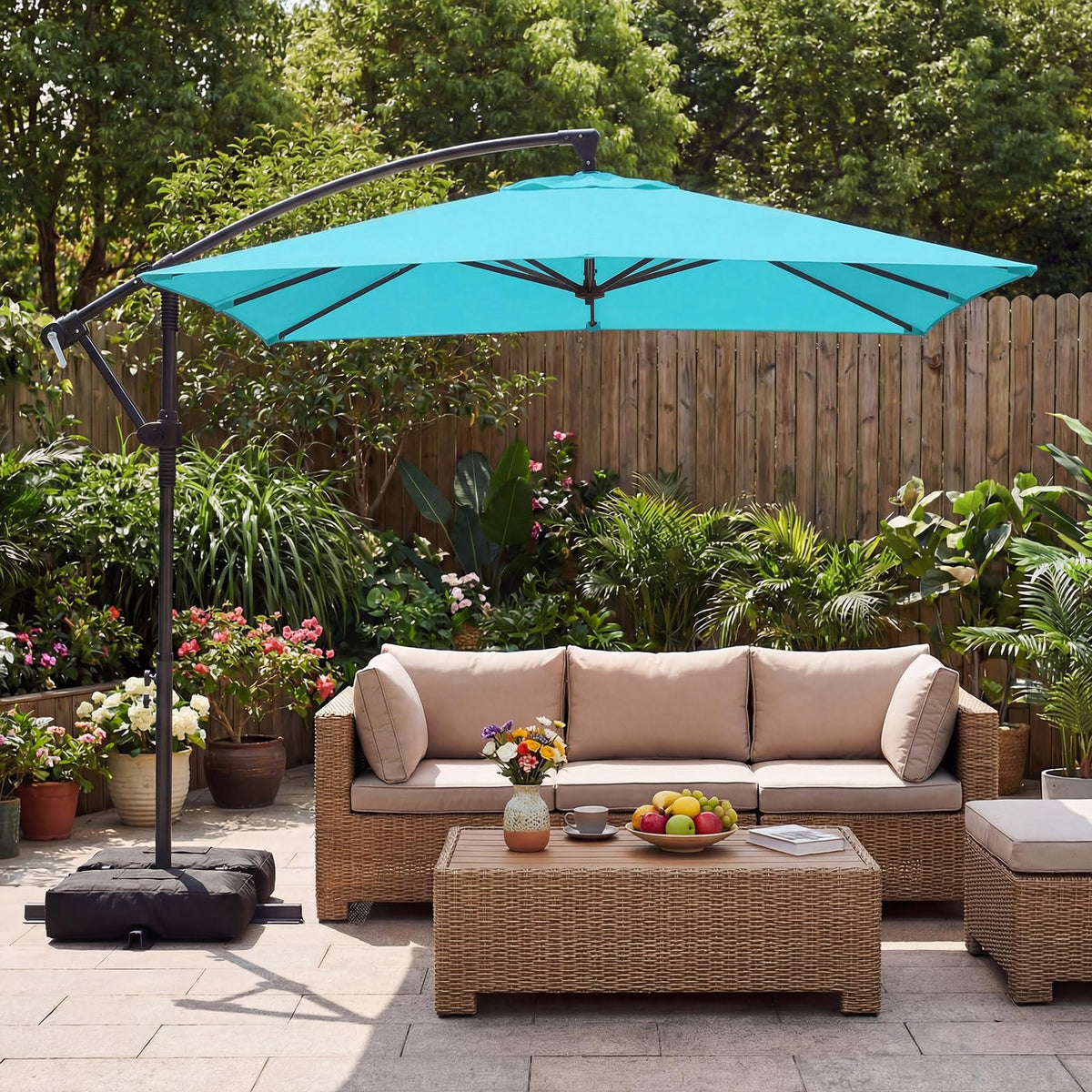 8x8 FT Square Offset Cantilever Patio Umbrella with Base H1406
