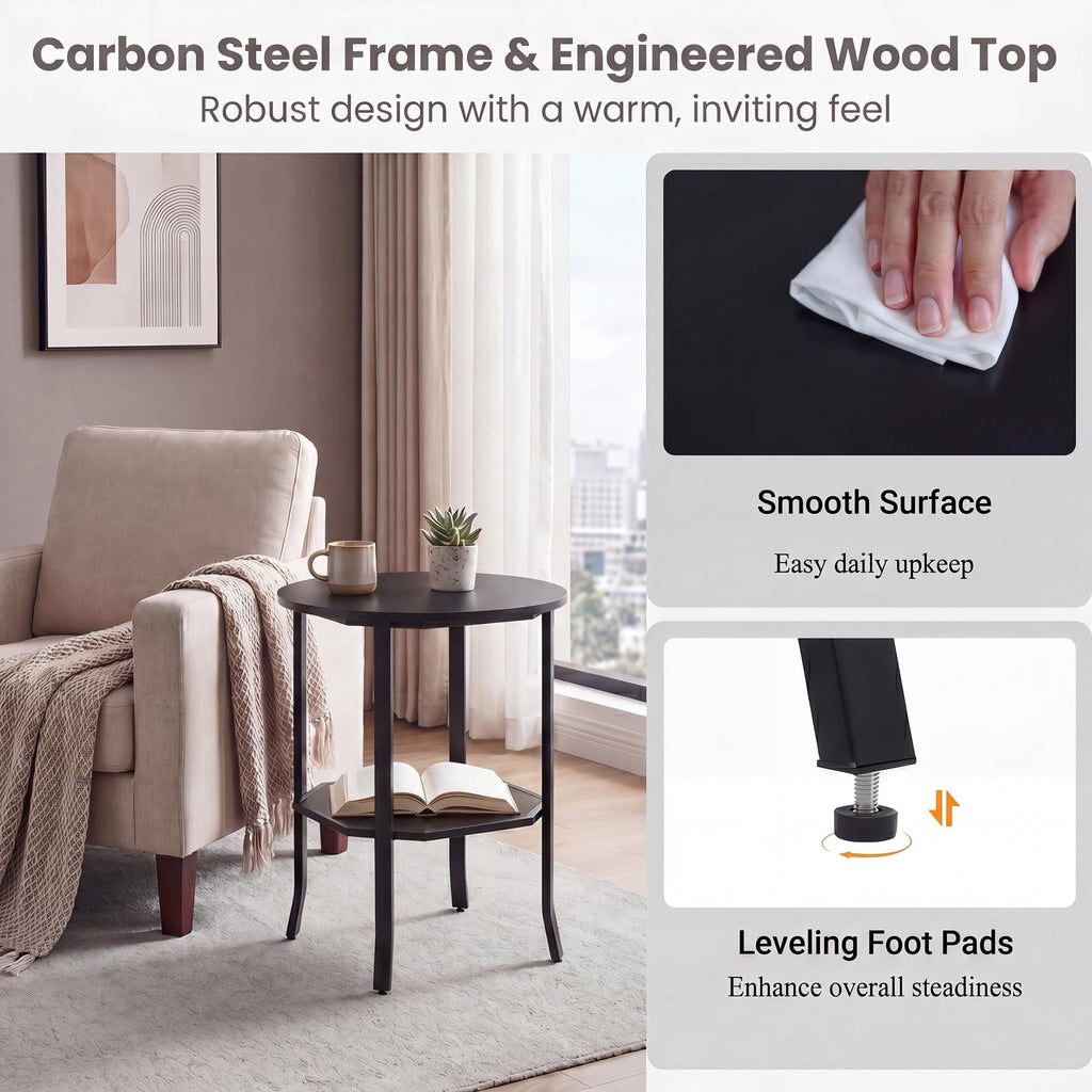 2-Tier Round Side End Table with Storage Shelf I51508