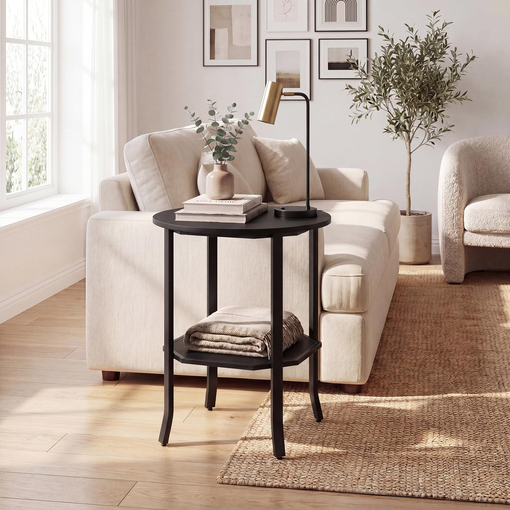 2-Tier Round Side End Table with Storage Shelf I51508