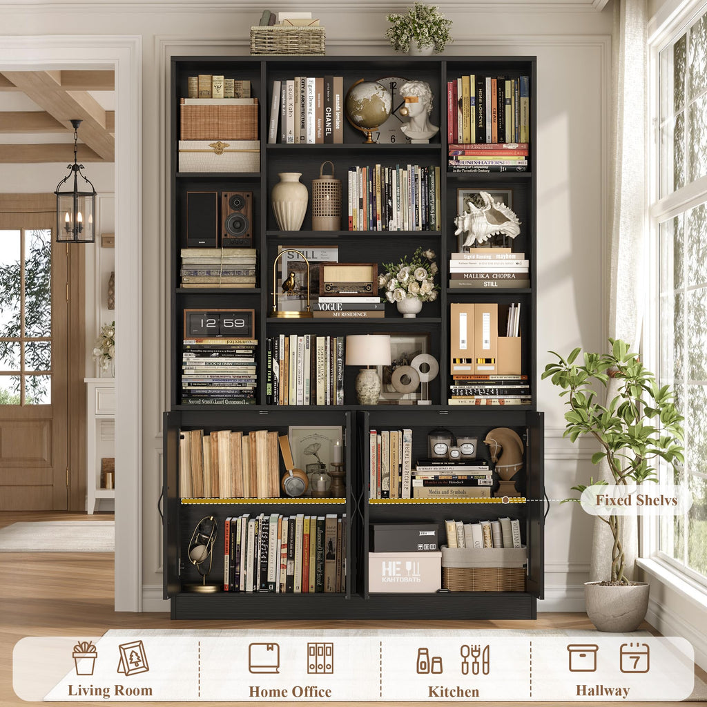 72" Tall Black Bookshelf with Storage S4567