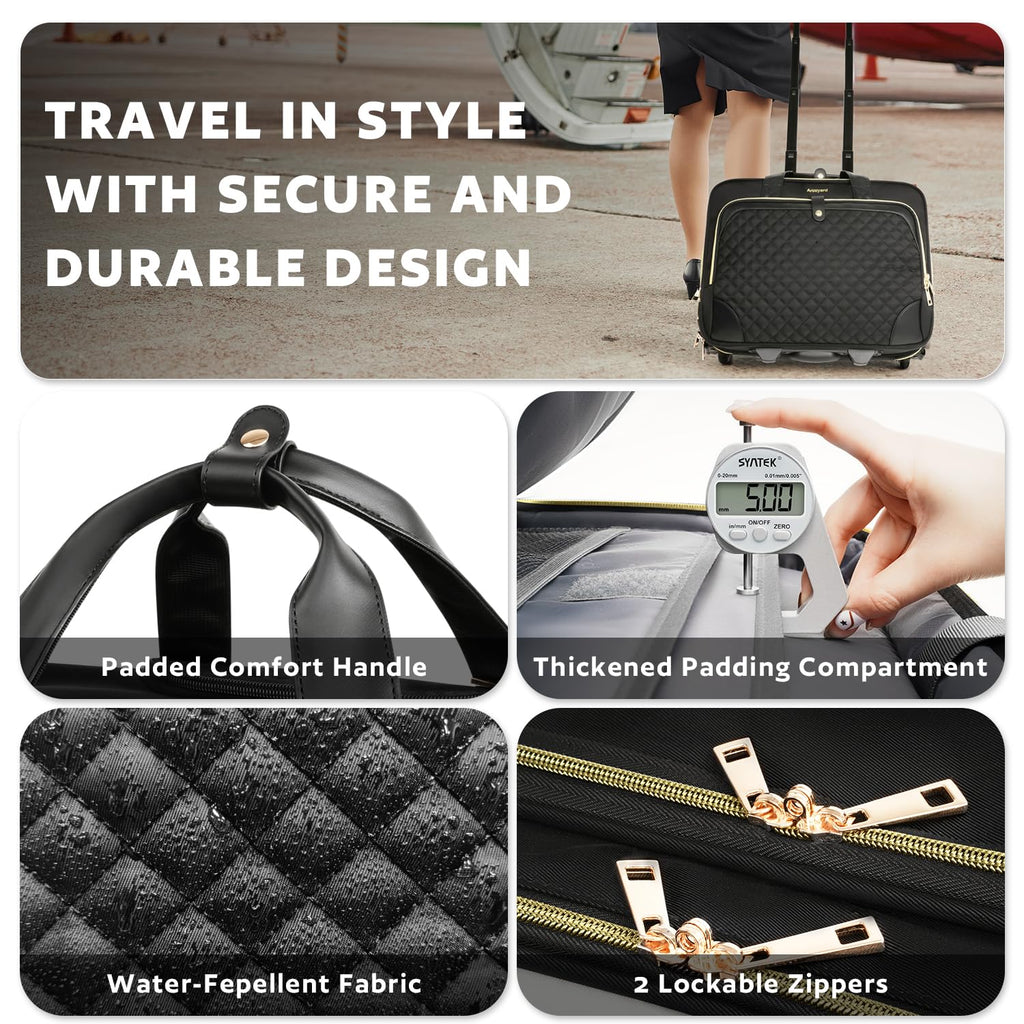 Rolling Laptop Bag with Wheels, 17 Inch Waterproof Black K348706