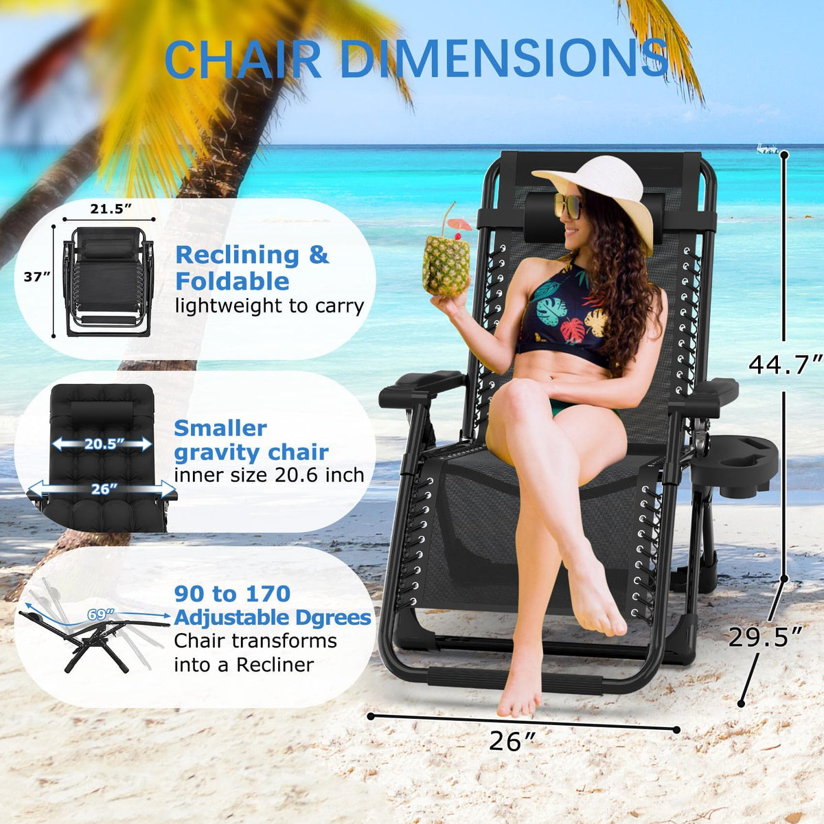 Zero Gravity Chair with Cup Holder, Black W37799