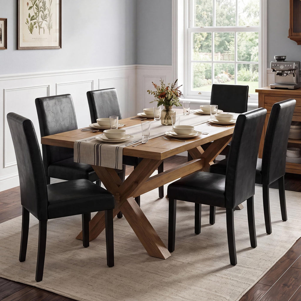Black Upholstered Dining Chairs Set of 6 with Solid Wood Legs Z5801