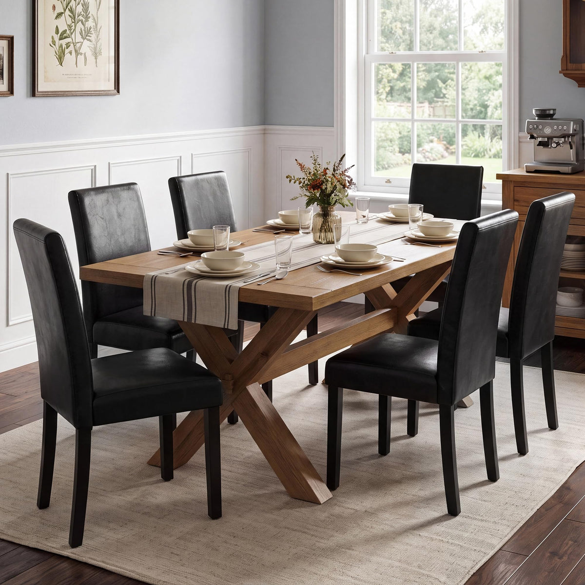 Black Upholstered Dining Chairs Set of 6 with Solid Wood Legs Z5801