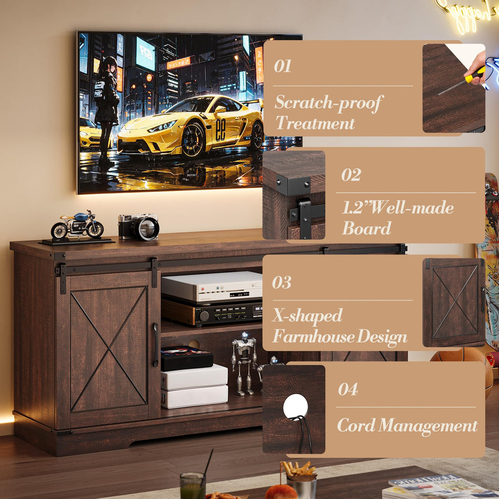 Farmhouse TV Stand with Sliding Barn Doors R69985