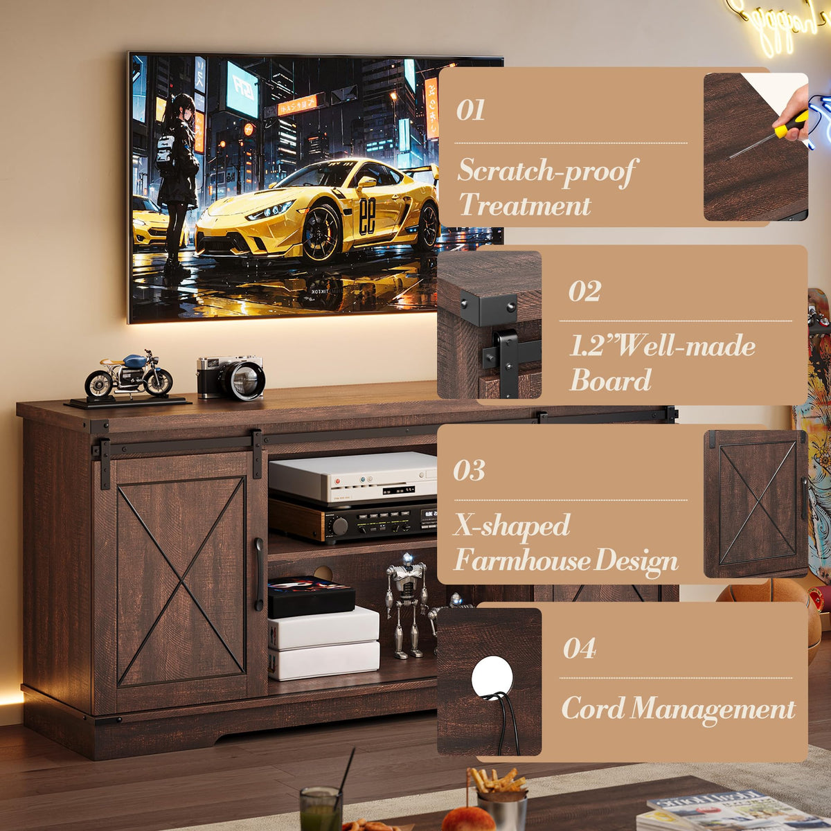 Farmhouse TV Stand with Sliding Barn Doors R69985