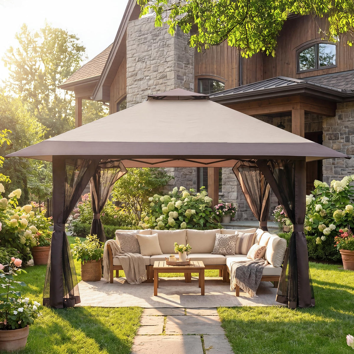 13x13 Pop Up Gazebo with Mosquito Netting Sidewall P856