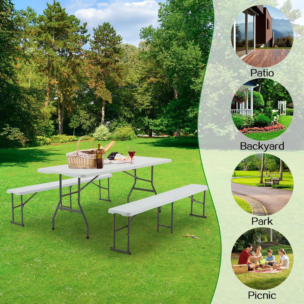 6FT White Plastic Folding Table with Carrying Handle S488