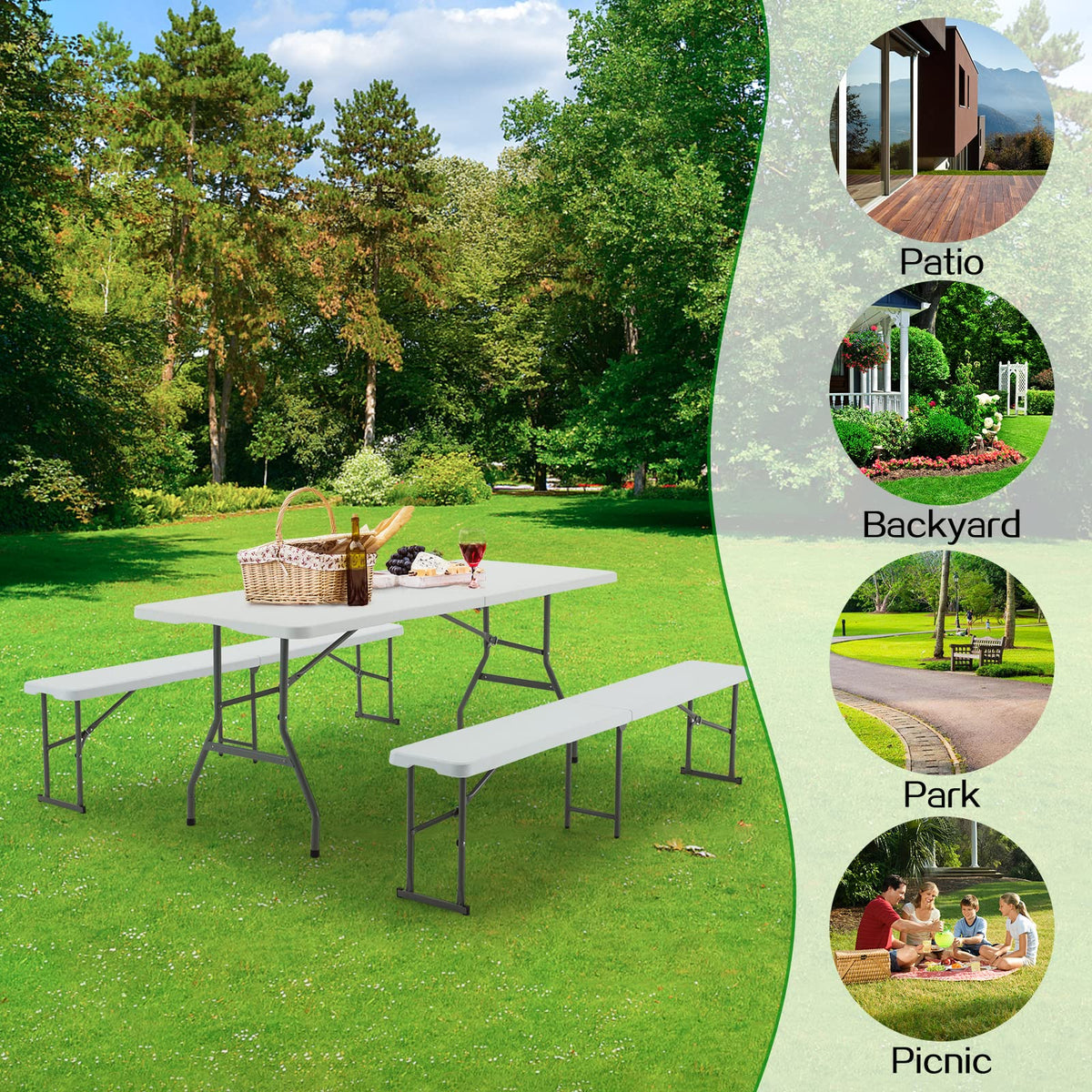 6FT White Plastic Folding Table with Carrying Handle S488