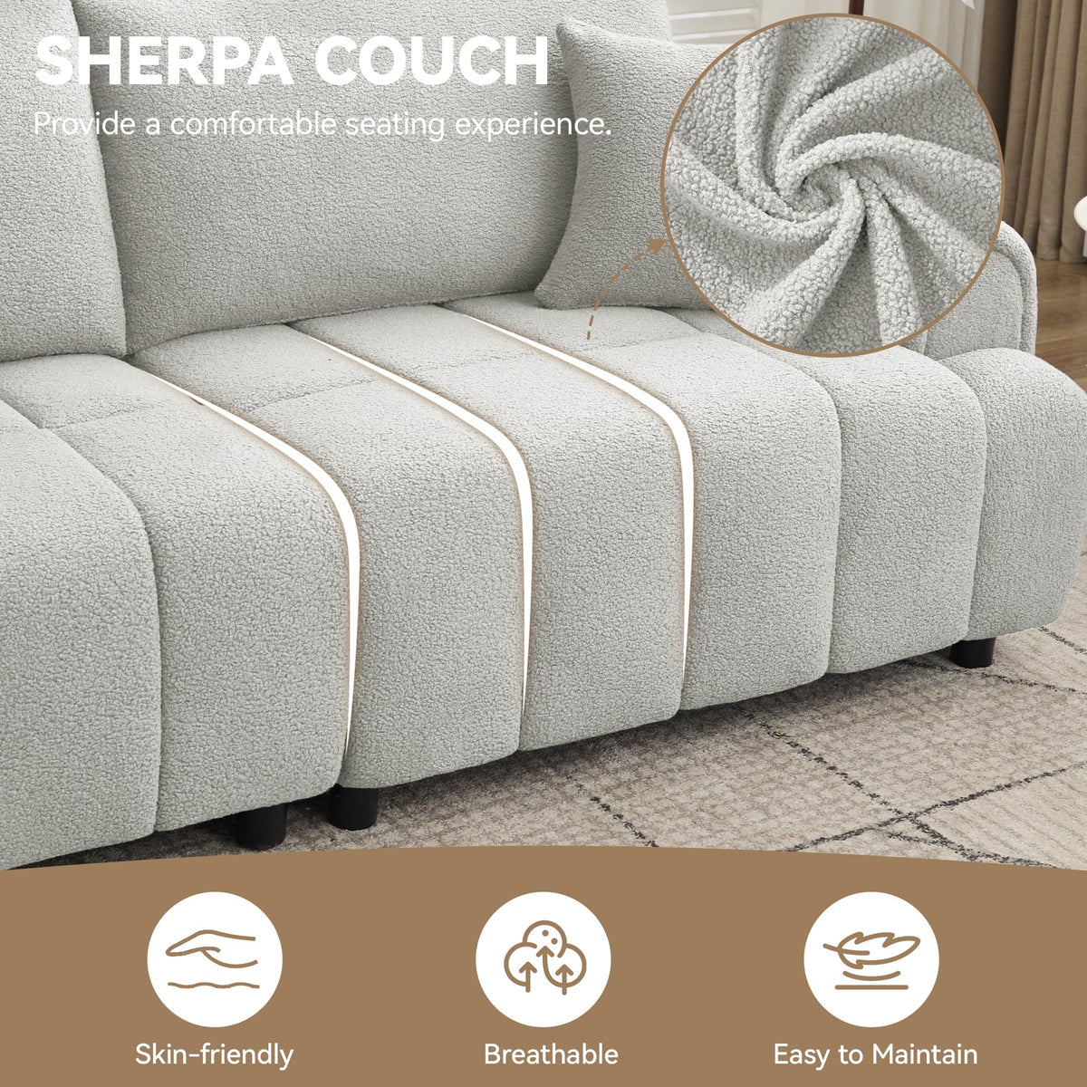 Light Grey Oversized Sherpa Boucle Sofa H920
