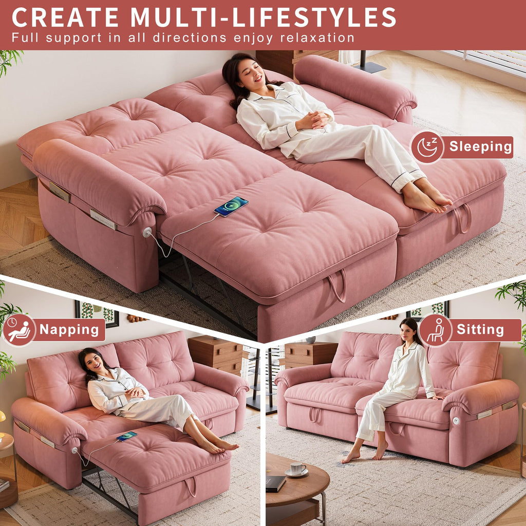 Queen Size Pink Sofa Bed with Pull Out Bed D623231