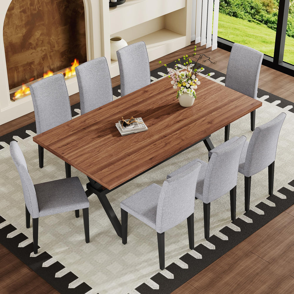 9 Piece Dining Table Set with Splicing Wood Top R127991