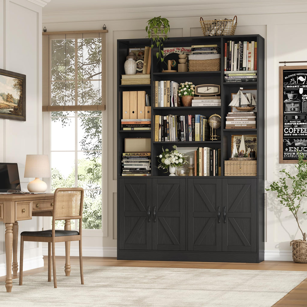 72" Tall Black Bookshelf with Storage S4567