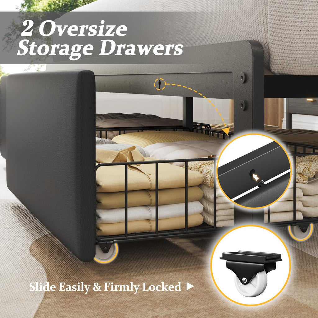 Queen Bed Frame with Upholstered Headboard and 2 Storage Drawers L5156