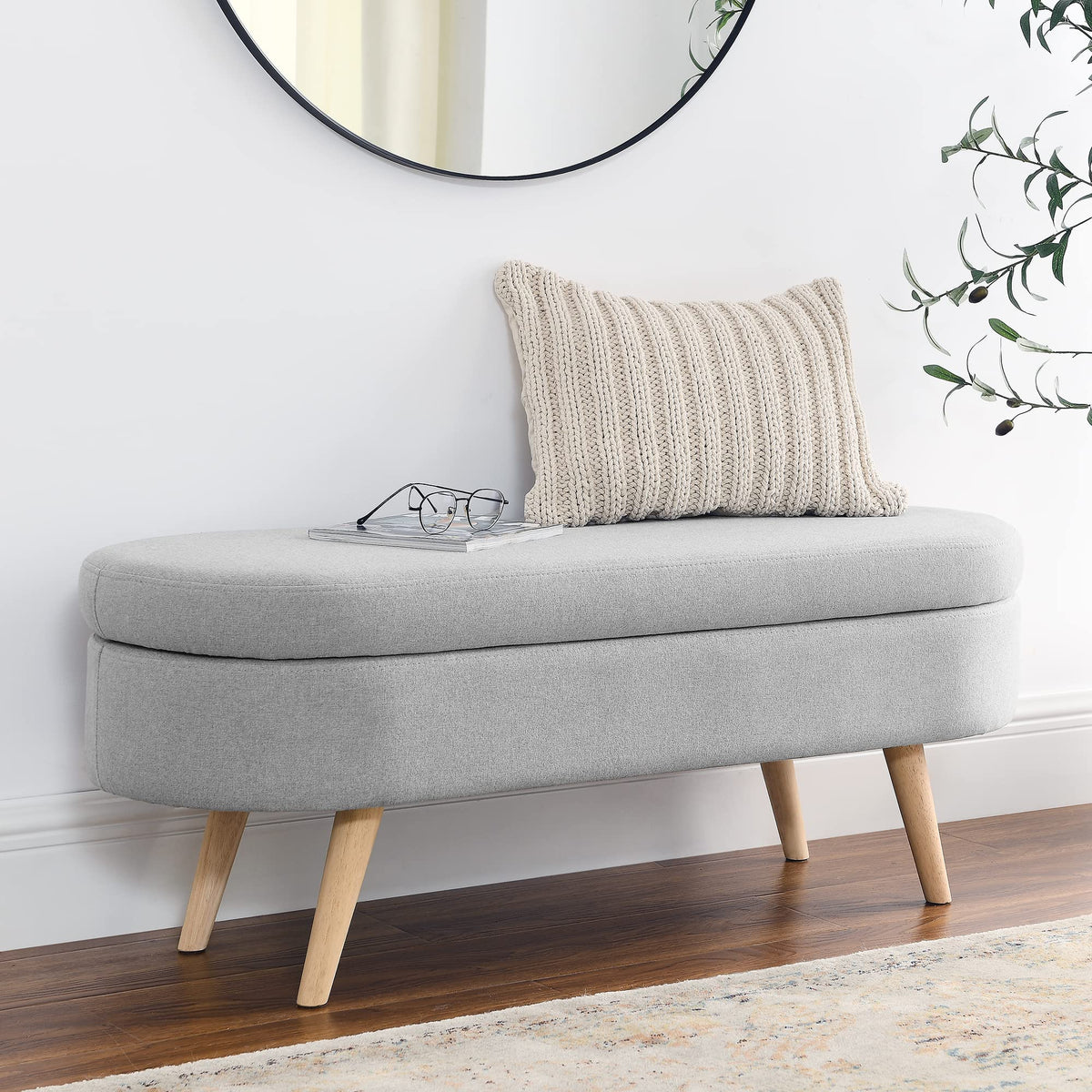 Oval Storage Bench with Rubber Wood Legs A73486
