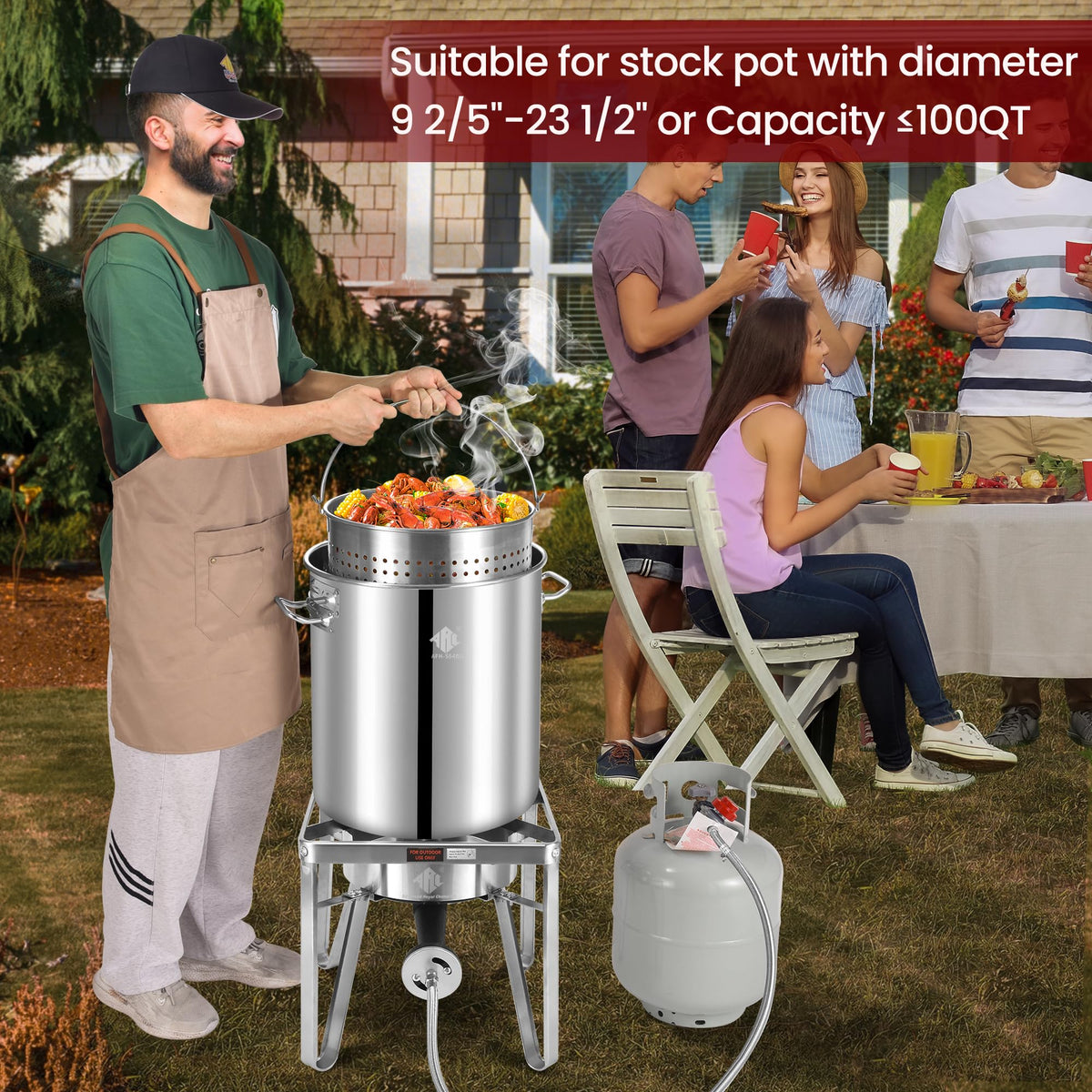 40QT Stainless Steel Stockpot with Basket and Steamer Rack B425634