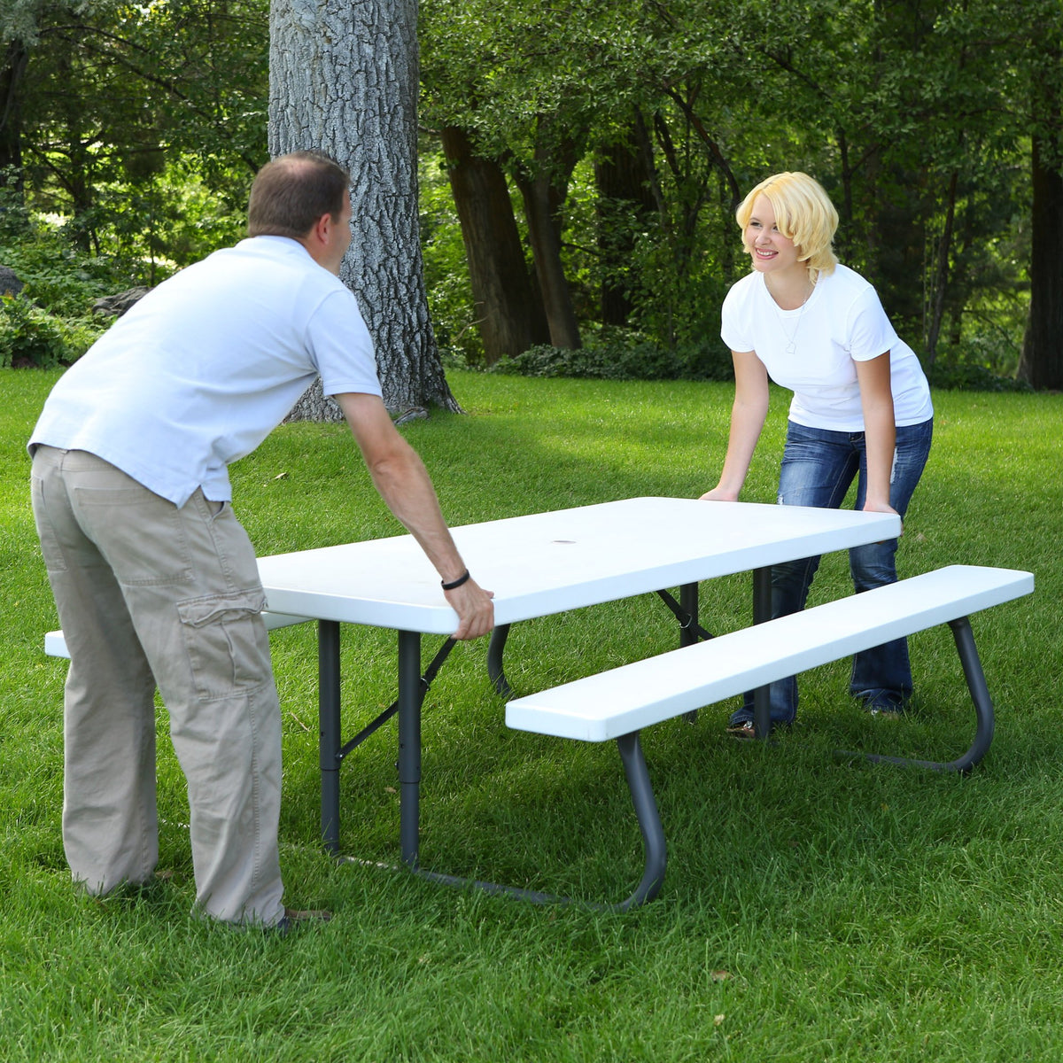 Folding Picnic Table 6 Feet White Granite I71090