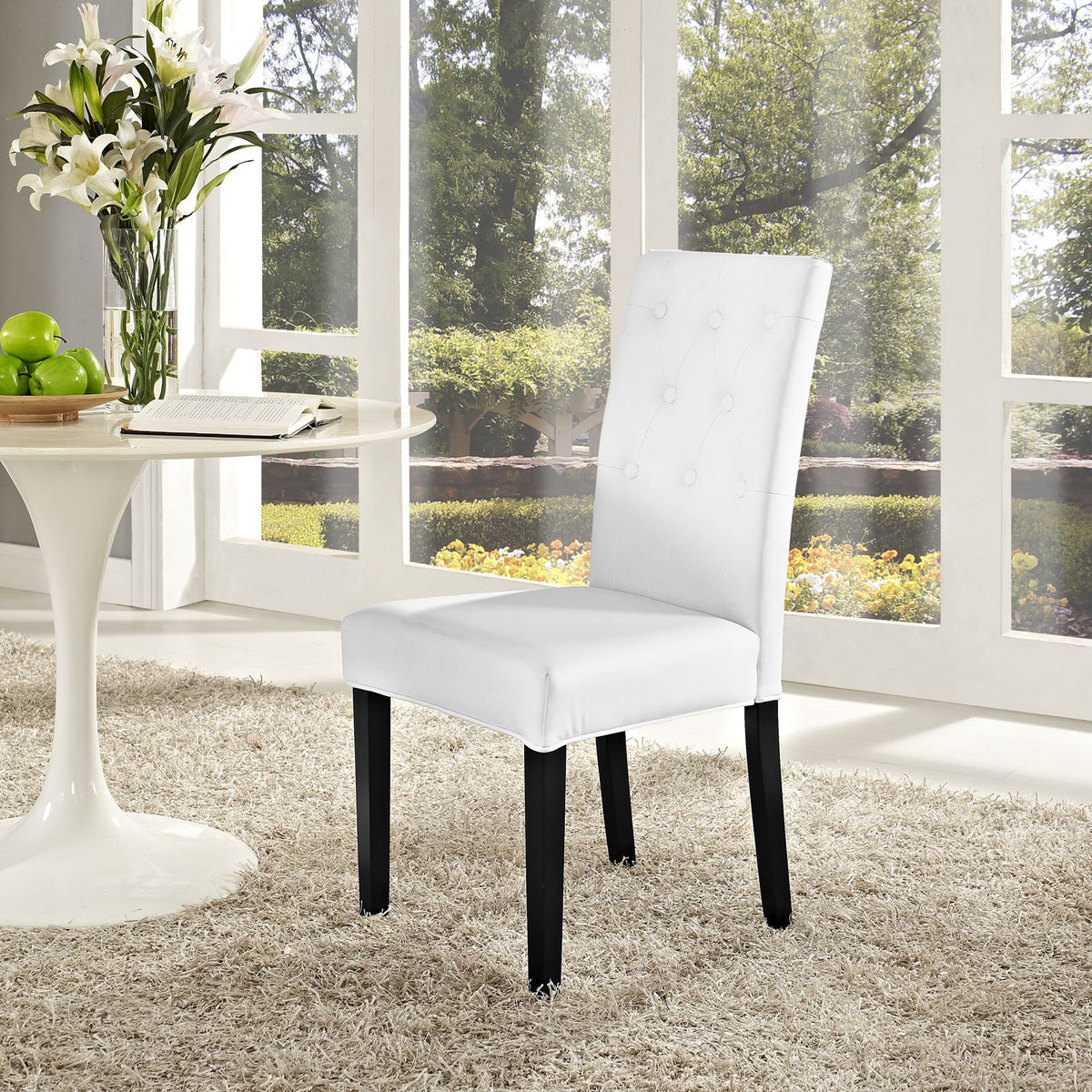 White Tufted Faux Leather Dining Chair Y5375
