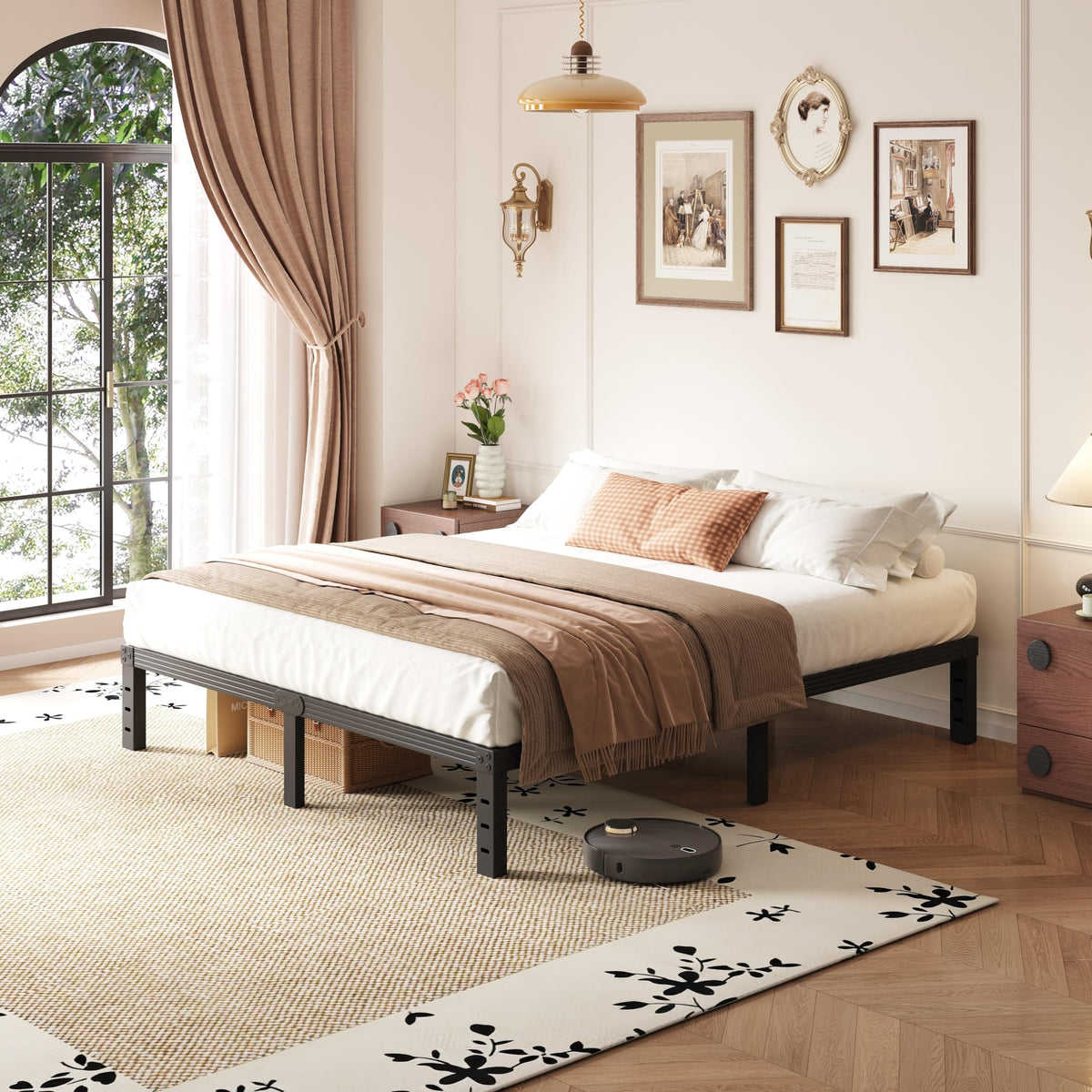 14 Inch Metal Queen Bed Frame with Storage, Black P967165
