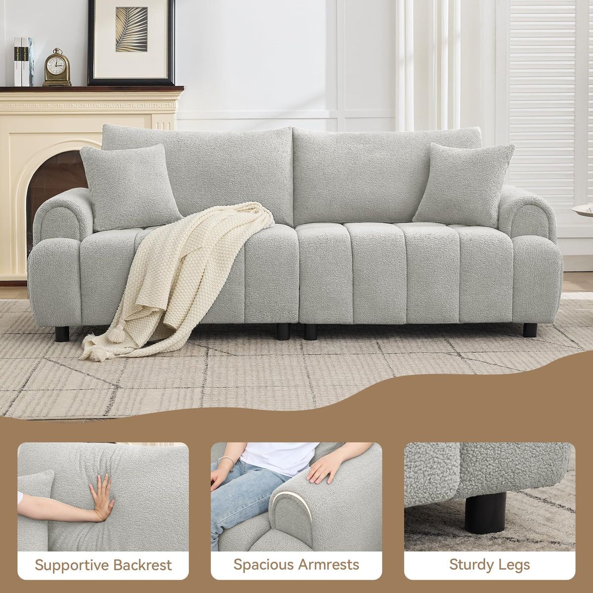Light Grey Oversized Sherpa Boucle Sofa H920
