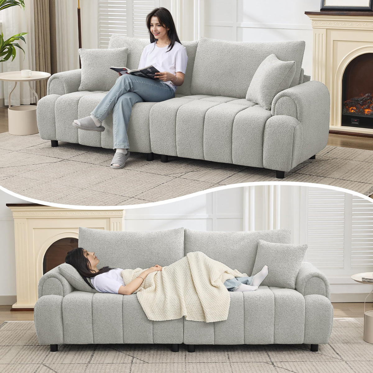 Light Grey Oversized Sherpa Boucle Sofa H920