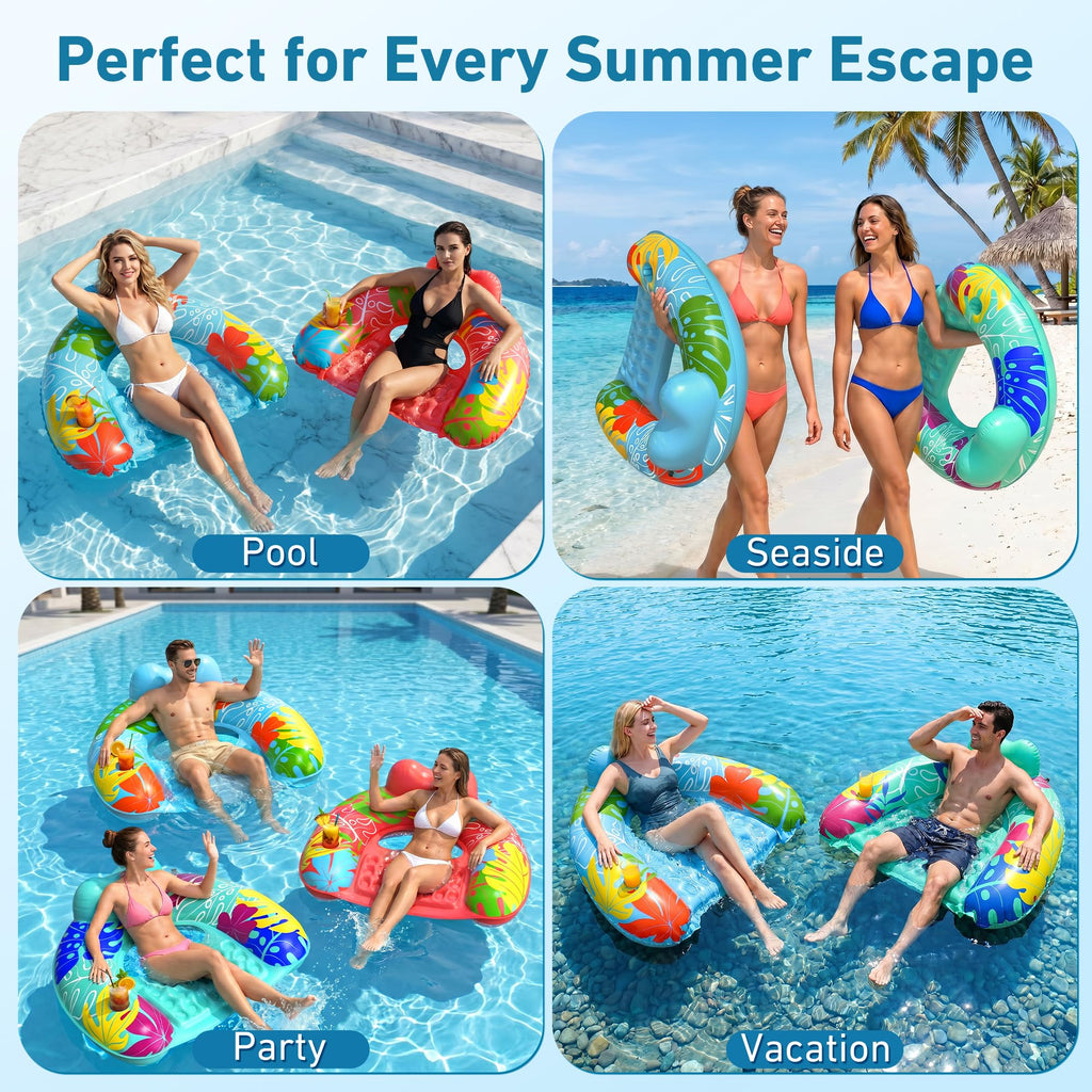 3 Pack Inflatable Pool Float Chairs with Cup Holder N391