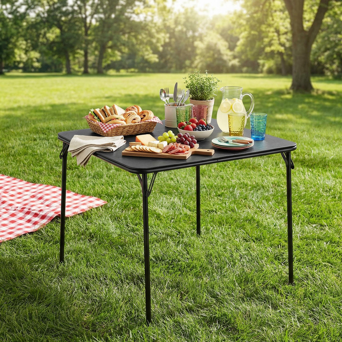 Square Folding Card Table 31.5 Inch PVC Top Metal Frame E567