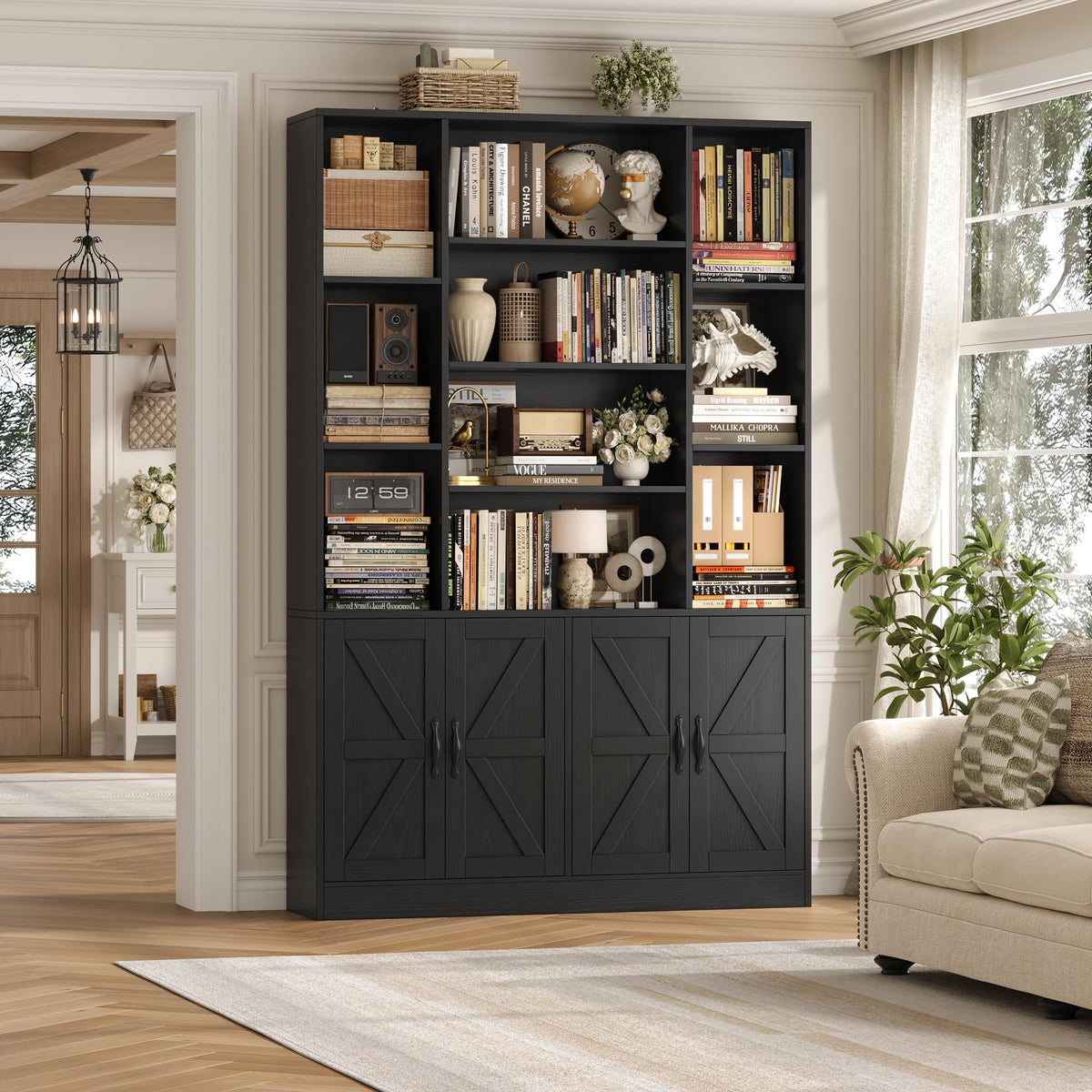 72" Tall Black Bookshelf with Storage S4567