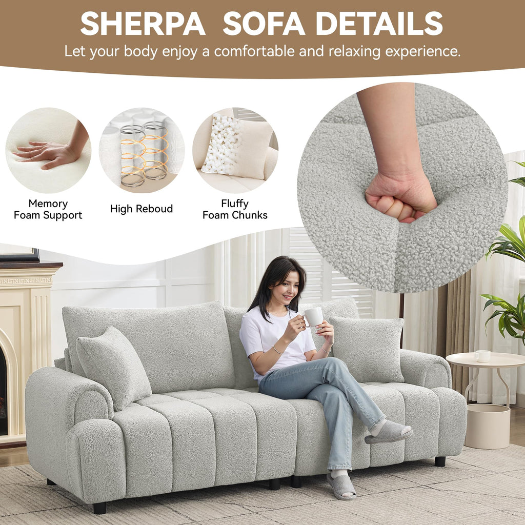 Light Grey Oversized Sherpa Boucle Sofa H920