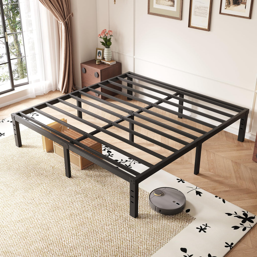 14 Inch Metal Queen Bed Frame with Storage, Black P967165