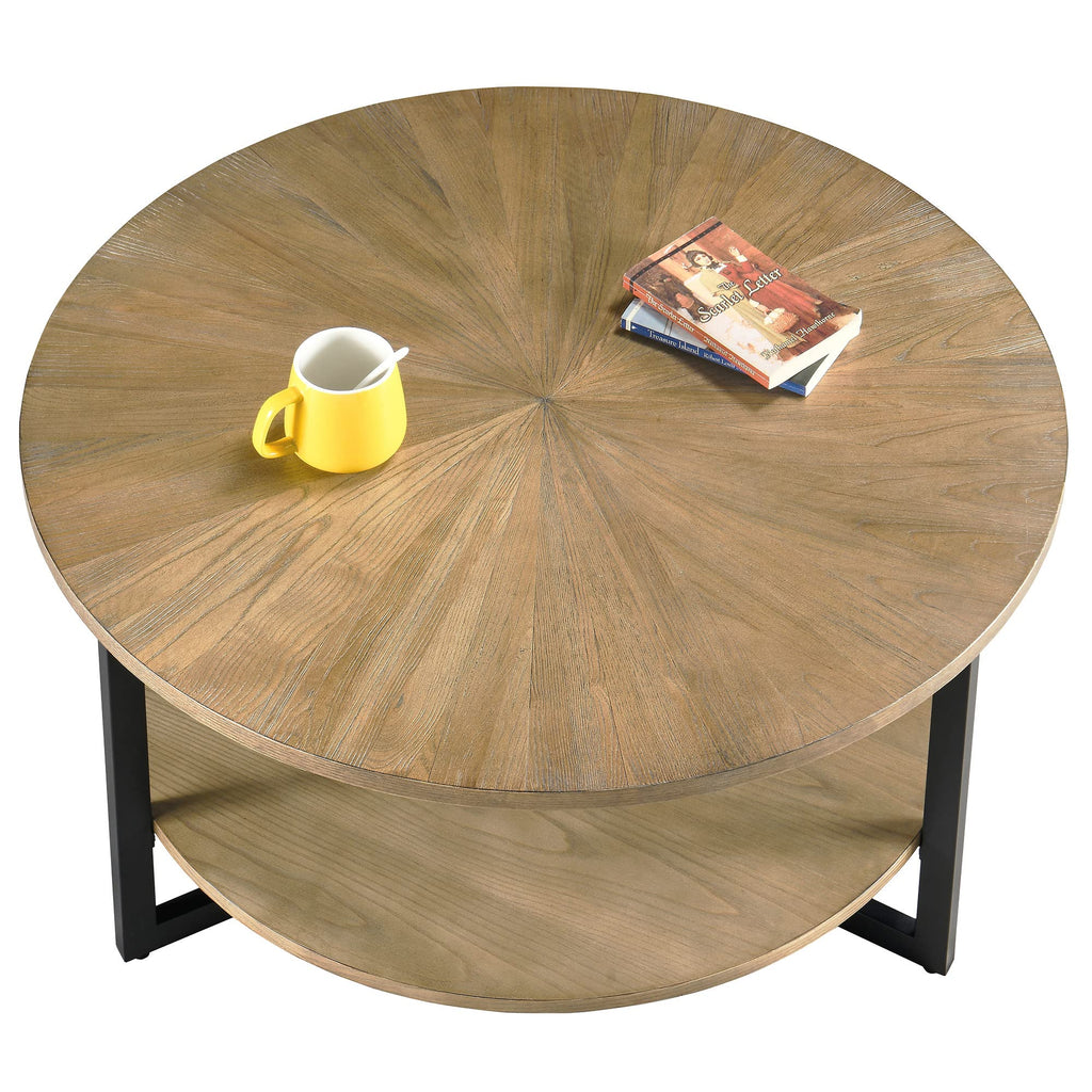 33.5" Round 2-Tier Wood Coffee Table with Storage N973806