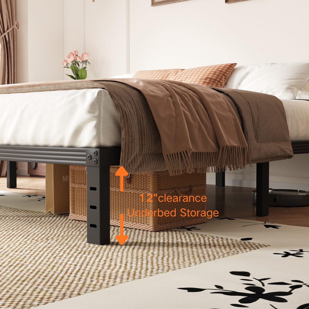 14 Inch Metal Queen Bed Frame with Storage, Black P967165