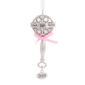 Silver Rattle with Pink Ribbon Christmas Ornament G8036